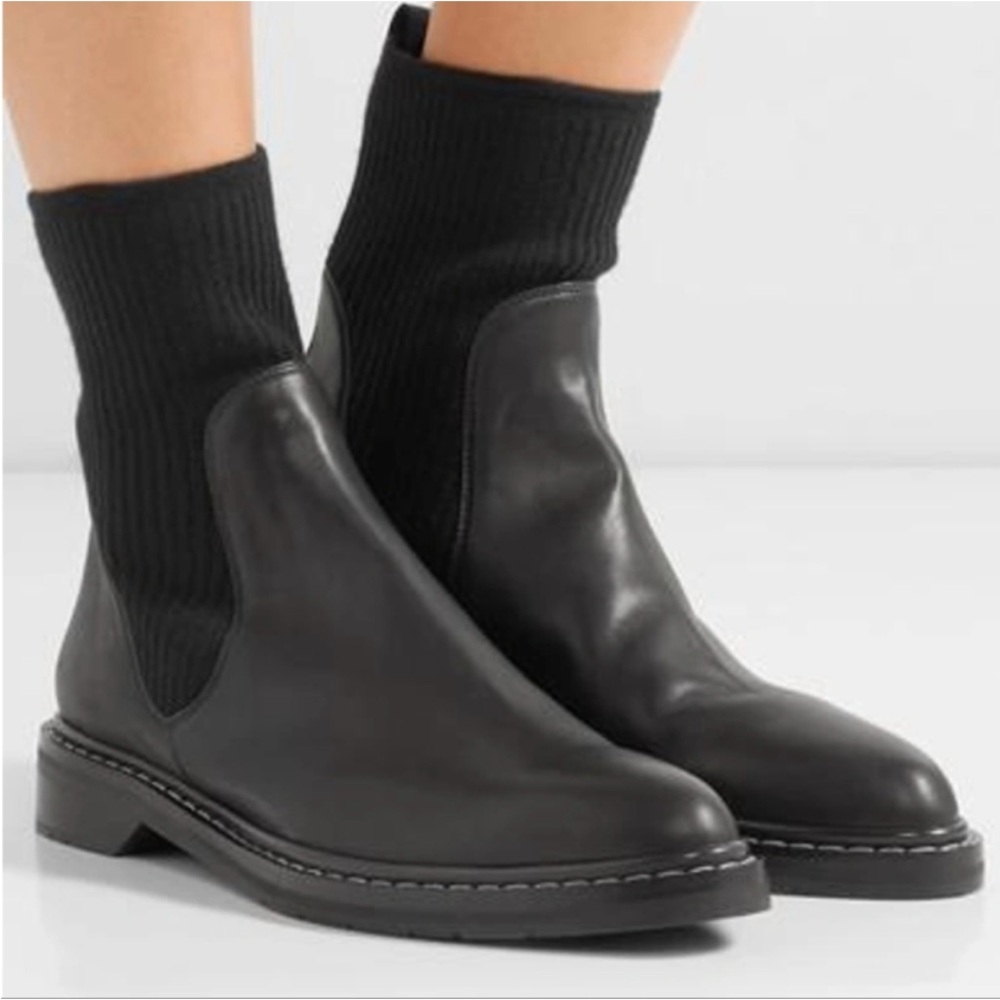 THE ROW Fara Ribbed Cashmere-Paneled Leather Chelsea Boot